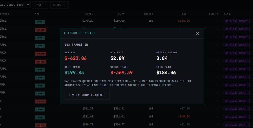 Trade Journal — IMPORT / SYNC IMPORT COMPLETE