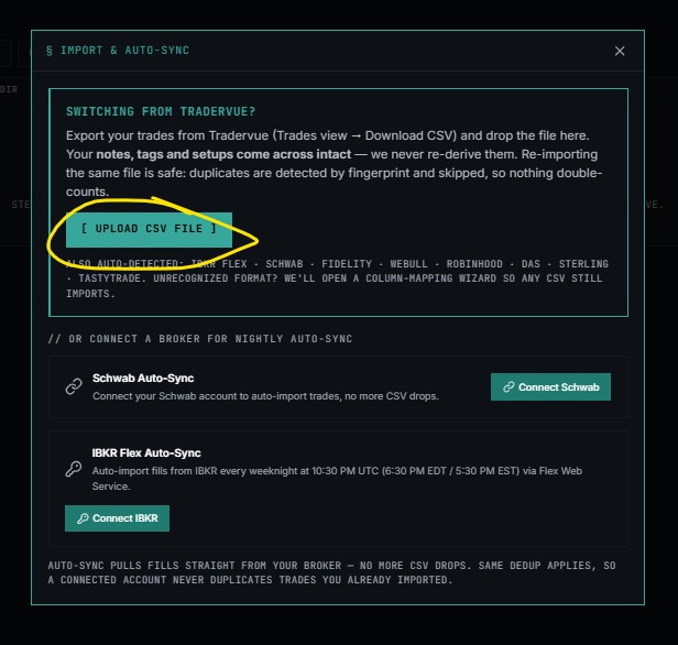 Trade Journal — IMPORT / SYNC