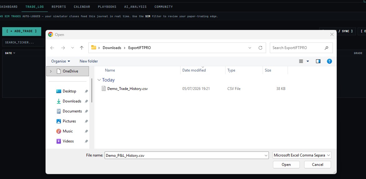 Trade Journal — IMPORT / SYNC
